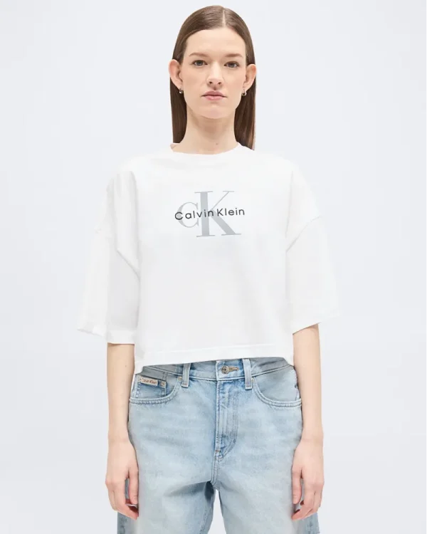 New Collection CALVIN KLEIN JEANS BOXY CROP MONOLOGO T-SHIRT