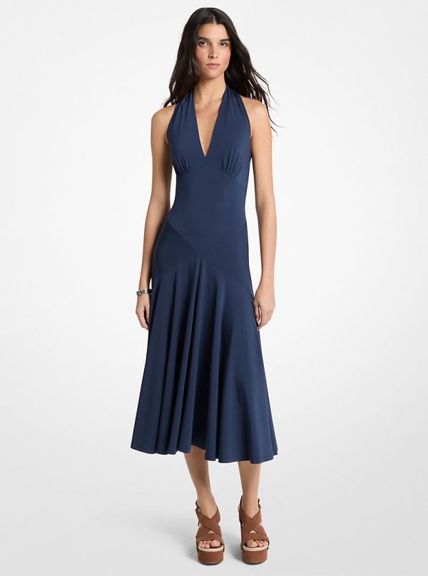 New collection MICHAEL KORS MATTE JERSEY HALTER MIDI DRESS