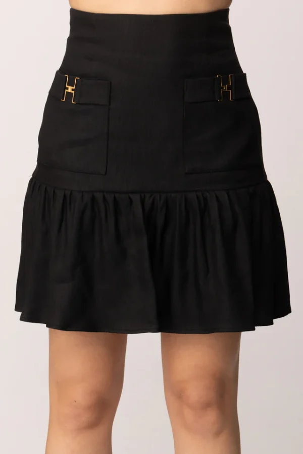 Clothing ELISABETTA FRANCHI LINEN BLEND SKIRT WITH JEWEL DETAILS