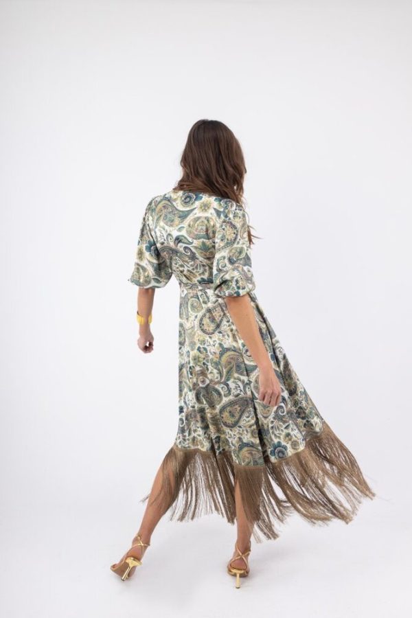 Clothes OPEN FASHION WOMEN’S PAISLEY PRINT MAXI WRAP DRESS WITH FRINGES & BOHEMIAN PATTERN