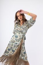 Clothes OPEN FASHION WOMEN’S PAISLEY PRINT MAXI WRAP DRESS WITH FRINGES & BOHEMIAN PATTERN