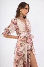 Clothes OPEN FASHION WOMEN’S SALMON FLORAL WRAP MAXI DRESS