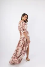 Clothes OPEN FASHION WOMEN’S SALMON FLORAL WRAP MAXI DRESS