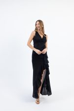 Clothing OPEN FASHION WOMEN’S SOLID MAXI DRESS WITH RUFFLES & GLITTER