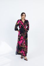 Clothes OPEN MAXI DRESS WITH FLORAL PATTERN & BELT