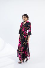 Clothes OPEN MAXI DRESS WITH FLORAL PATTERN & BELT
