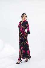 Clothes OPEN MAXI DRESS WITH FLORAL PATTERN & BELT