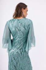 Clothes OPEN FASHION WOMEN’S MAXI DRESS  WITH SEQUINS AND SHEER SLEEVES