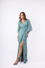 Clothes OPEN FASHION WOMEN’S MAXI DRESS  WITH SEQUINS AND SHEER SLEEVES