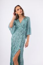 Clothes OPEN FASHION WOMEN’S MAXI DRESS  WITH SEQUINS AND SHEER SLEEVES