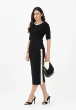 Clothing ELISABETTA FRANCHI SKIRT IN KNIT FABRIC WITH SHINY VISCOSE BANDS