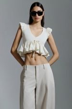 Clothes AVANT-GARDE CROPPED V-NECK PEPLUM BLOUSE