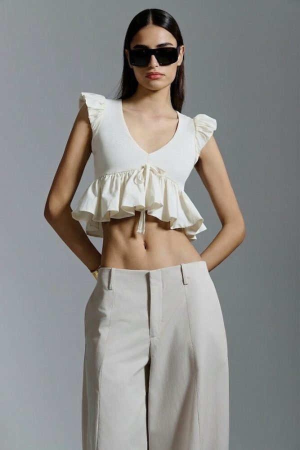 Clothes AVANT-GARDE CROPPED V-NECK PEPLUM BLOUSE