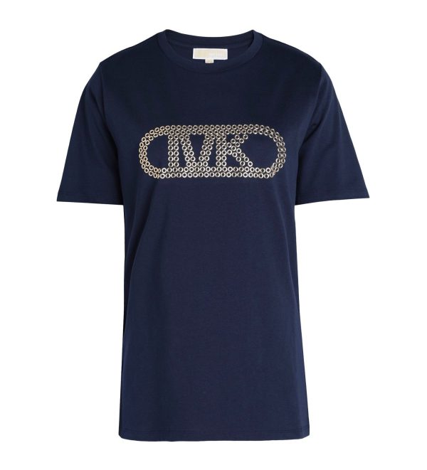 New collection MICHALE KORS STUDDED EMPIRE MONOGRAM COTTON JERSEY T SHIRT