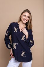 Clothes OPEN FASHION  SHIRT-BLOUSE WITH GOLD PAISLEY PATTERN