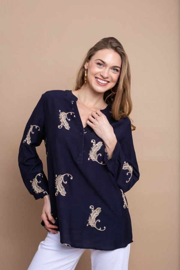 Clothes OPEN FASHION  SHIRT-BLOUSE WITH GOLD PAISLEY PATTERN