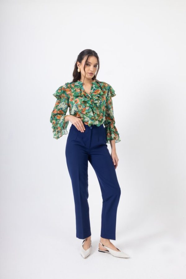 Clothes OPEN FASHION HIGH-WAIST  TROUSERS WITH STRAIGHT LEG AND BUTTON
