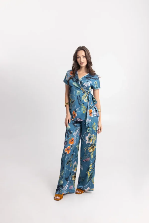 Clothes OPEN FASHION FLORAL SET WITH WRAP TOP & WIDE-LEG PANTS
