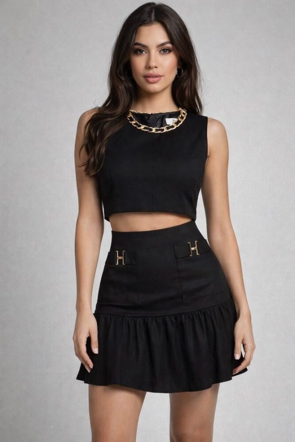 Clothes ELISABETTA FRANCHI SET  WITH LINEN BLEND-TOP AND LINEN BLEND SKIRT