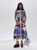 New Collection NEMA  SATIN SLEEVELESS MAXI DRESS – MULTI ABSTRACT PRINT