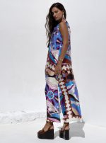 New Collection NEMA  SATIN SLEEVELESS MAXI DRESS – MULTI ABSTRACT PRINT