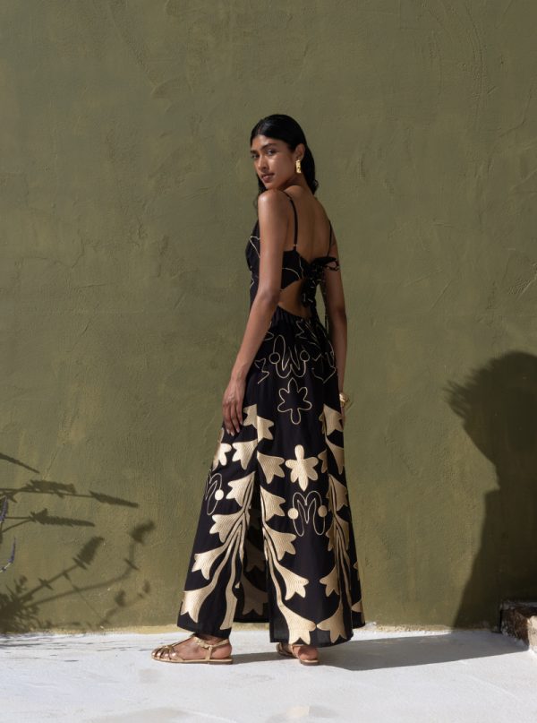 New Collection NEMA BLACK AND GOLD EMBROIDERY DRESS