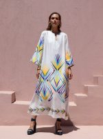 New Collection NEMA WHITE MULTICOLOR EMBROIDERED MAXI DRESS
