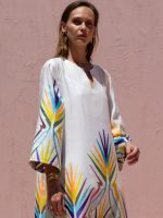 New Collection NEMA WHITE MULTICOLOR EMBROIDERED MAXI DRESS