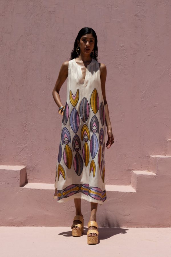 New Collection NEMA GEOMETRIC EMBROIDERY AIRY MAXI DRESS