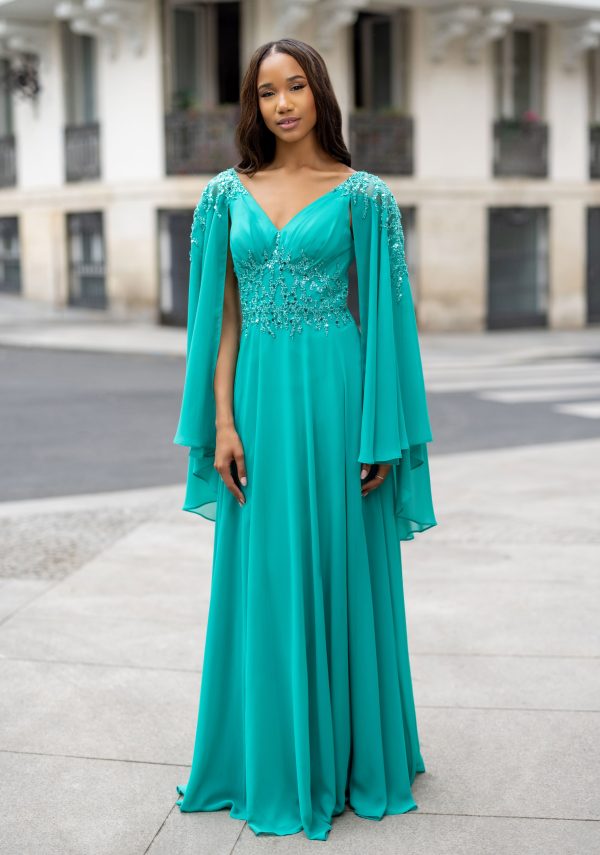 Clothes CHRISTIAN KOEHLERT  CHIFFON EVENING DRESS WITH SLEEVES