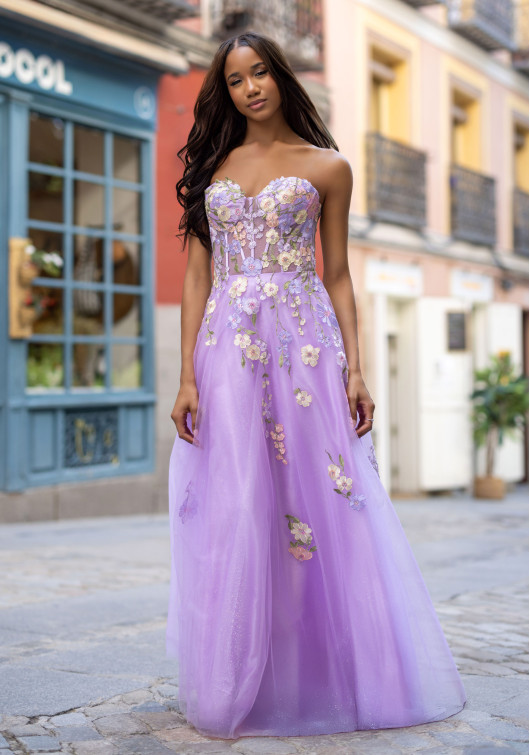 Clothes CHRISTIAN KOEHLERT STRAPLESS TYLLE EVENING DRESS WITH FLORAL