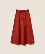 Clothes TWINSET SET T-SHIRT WITH BRODERIE ANGLAISE EMBROIDERY AND LONG POPLIN AND BRODERIE ANGLAISE SKIRT