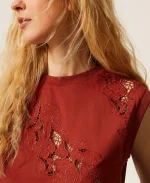 Clothes TWINSET SET T-SHIRT WITH BRODERIE ANGLAISE EMBROIDERY AND LONG POPLIN AND BRODERIE ANGLAISE SKIRT