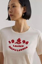 New Collection LAUREN RALPH LAUREN CREAM EMBROIDERED T-SHIRT