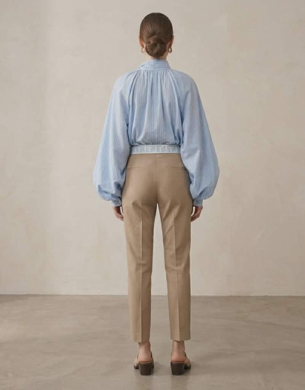 New Collection MY T “High-Waisted Slim-Fit Tailored Trousers in Beig