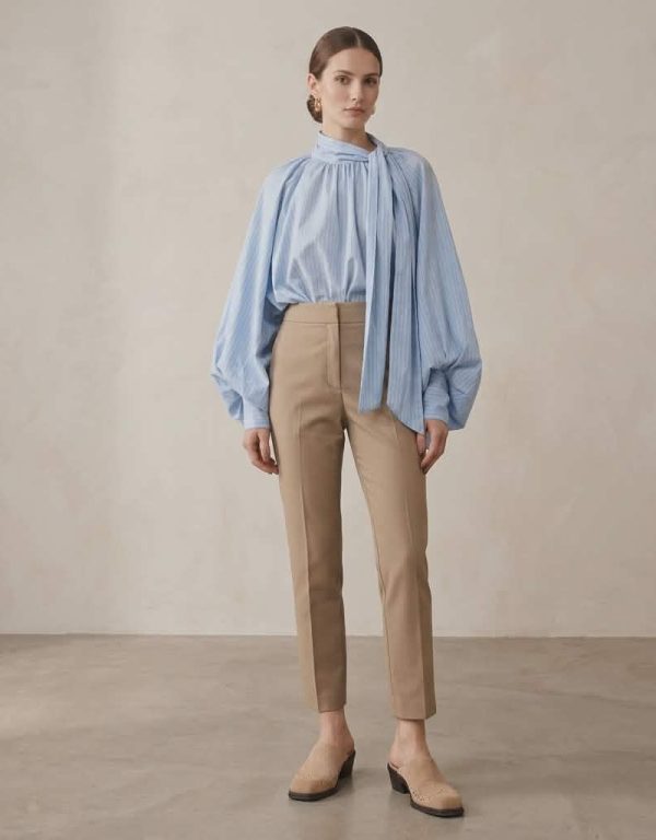 New Collection MY T “High-Waisted Slim-Fit Tailored Trousers in Beig