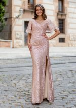 Clothes CHRISTIAN KOEHLERT SEQUINED JERSEY EVENING DRESS WITHA FEATHER APPLIQUE