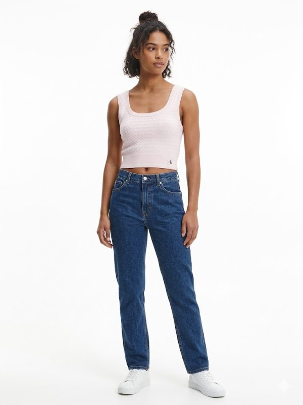 New Collection KALVIN KLEIN JEANS LIGHT PINK KNITTED TOP CROP TANK TOP