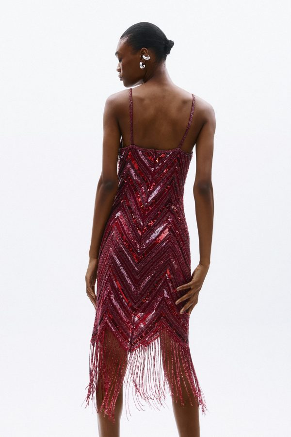 Clothes ALLURE GLOW EVENING DRESS WITH SEQUINS AND FRINGES