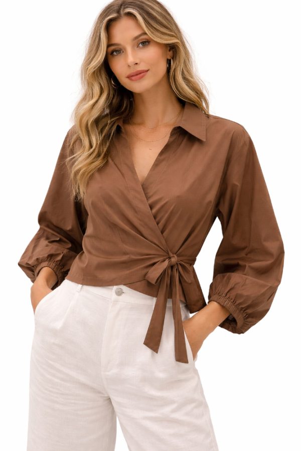 New Collection BLACK & BLACK BROWN WRAP BLOUSE