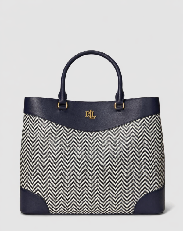 New Collection LAUREN RALPH LAUREN HOUNDSTOOTH WOVEN LARGE MARCY SATCHEL