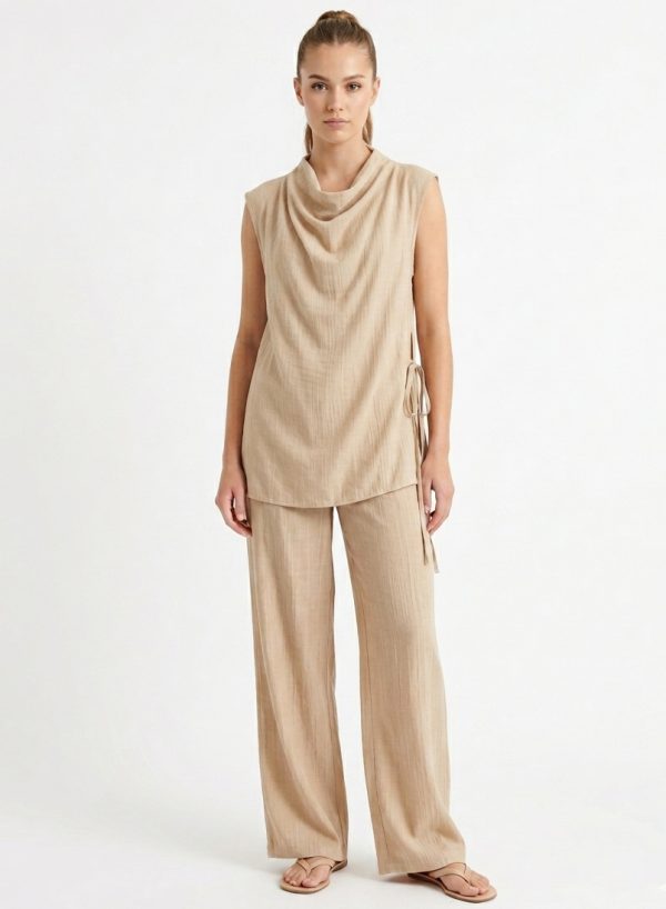 New Collection BLACK & BLACK COTTON-LINEN SLEEVELESS COWL