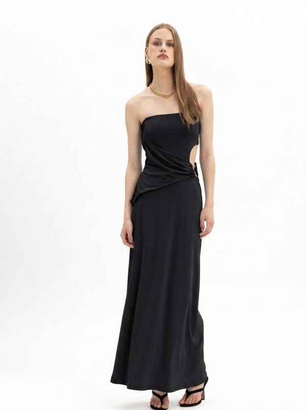 New Collection MY T STRAPLESS CUT-OUT MAXI DRESS IN BLACK