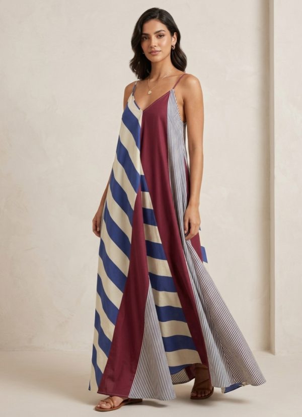 New Collection MY T V-NECK STRIPED PANEL CAMISOLE DRESS