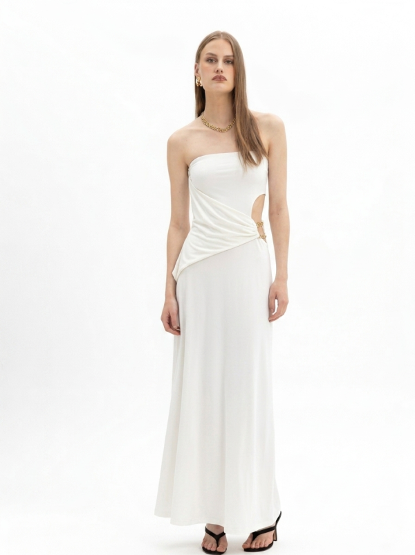 New Collection MY T STRAPLESS CUT-OUT MAXI DRESS IN WHITE