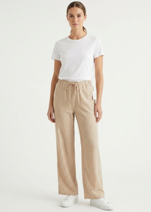 New Collection BLACK & BLACK COTTON-LINEN WIDE-LEG DRAWSTRING TROUSERS
