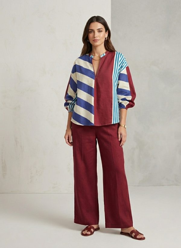 New Collection MY T MULTICOLOR STRIPED BOHEMIAN BLOUSE