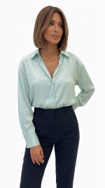 New Collection MY T MINT GREEN SATIN LONG SLEEVE BUTTON – UP SHIRT