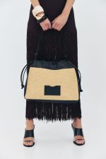 Bags LEATHER TWIST VELVET LARGE STRAW BAG