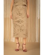 Clothing PHILIA LOFT BEIGE KNITTED MIDI SKIRT WITH TOP BLOUSE